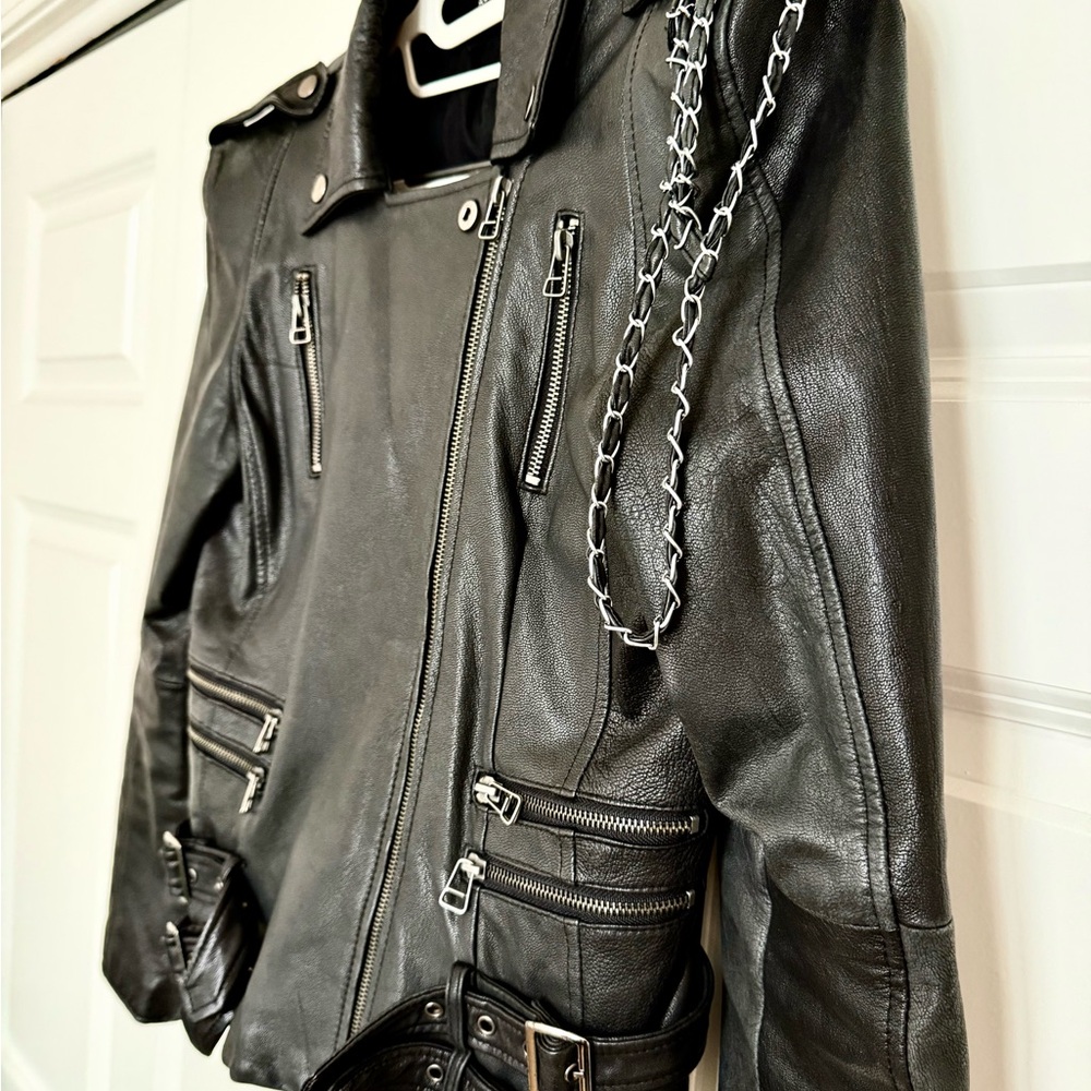 BALMAIN Runway Black Leather Biker Moto Chain Jacket 2009 Look #3 Y2K Goth Rock - Picture 8 of 16